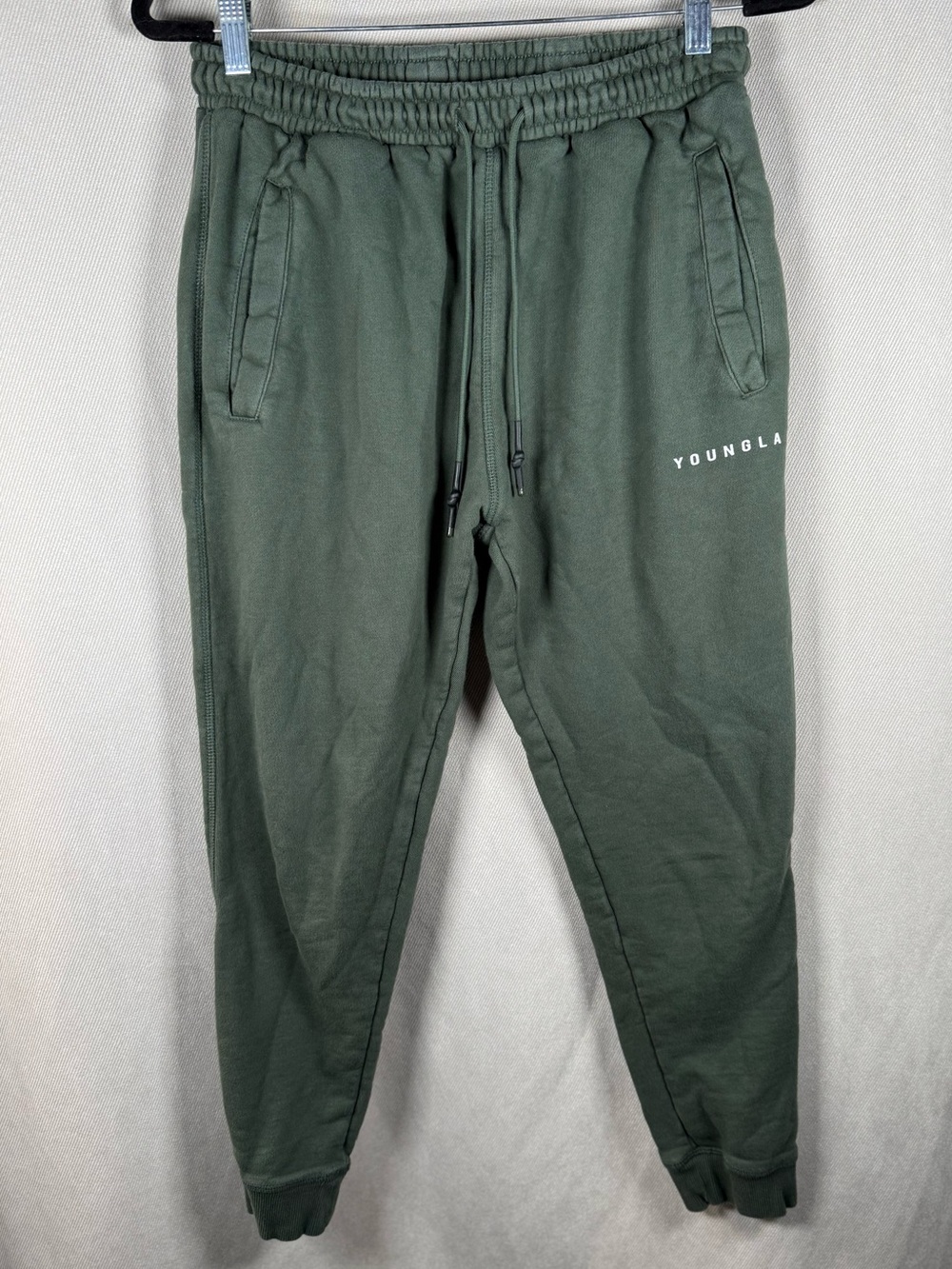 YoungLA 210 Sweatpants with Pockets and Drawstring Waist - Medium in Olive Green